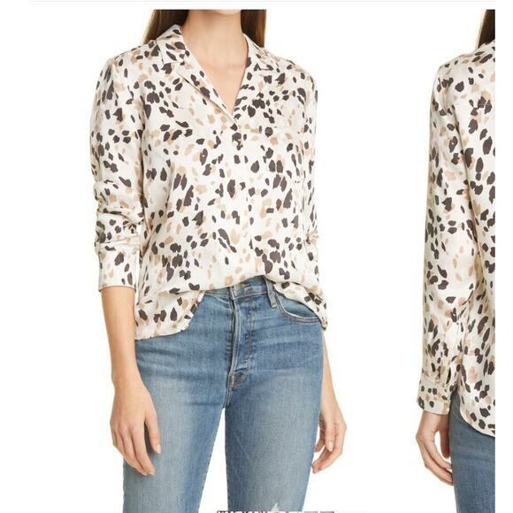 Rails Rebel Abstract Animal Print Silk Blouse Workwear Minimalist Luxe Sz L - Picture 1 of 9